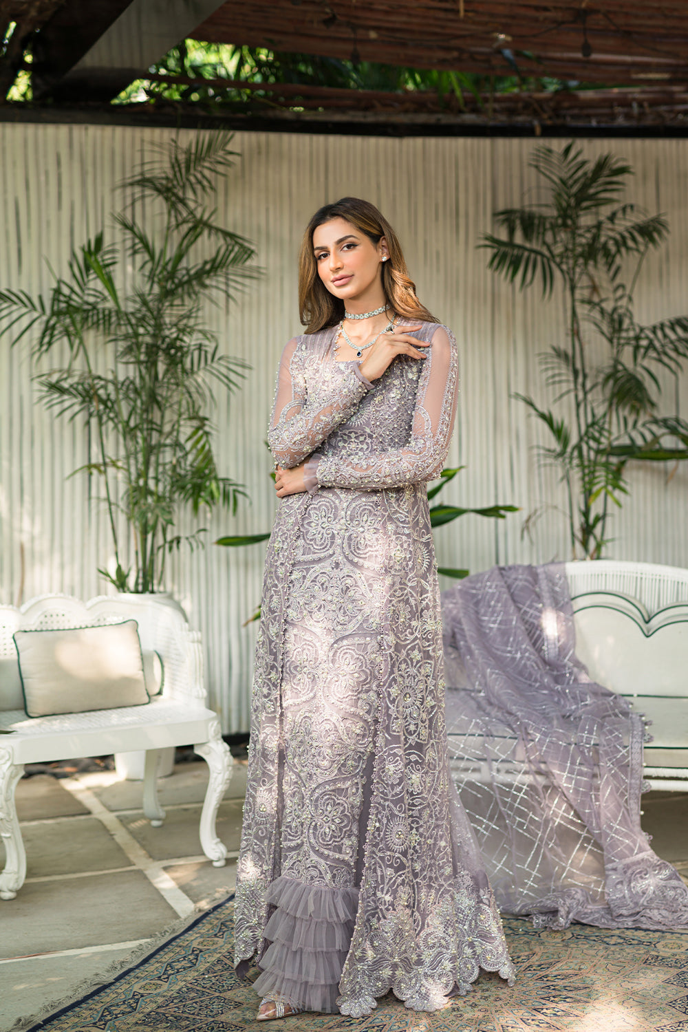 Pakistani Walima Bridal Maxi in Light Turquoise Color – Nameera by Farooq